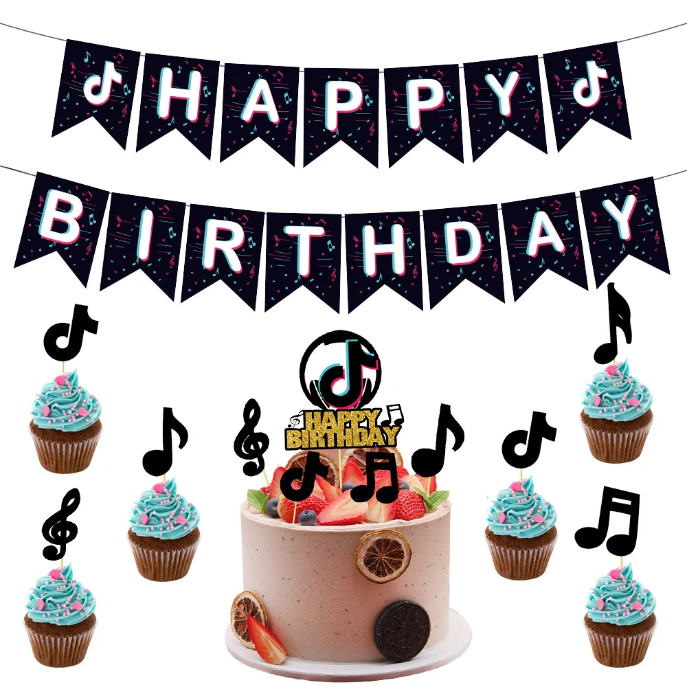 Tik Tok Themeed Happy Party Decoration Set Tiktok Banner Cake Toppers Jungen Girls Party Supplies 7125890