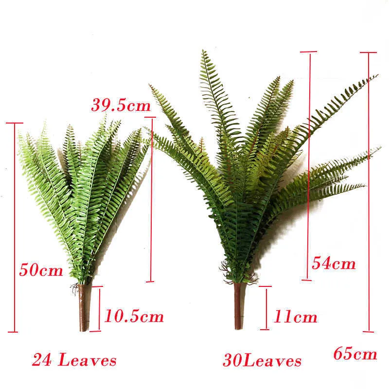 50-65cm Tropiska persiska växter Stora konstgjorda palmer Fake Fern Leaf Plastmur Hängande Växt För Hem Utomhus Skrivbord Inredning 211104
