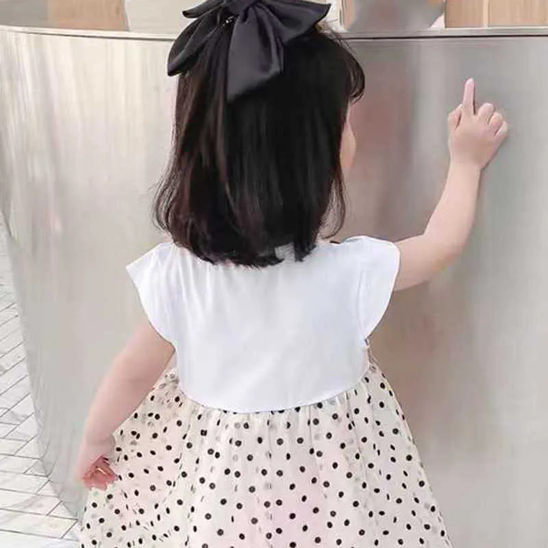 Zomer meisjes jurk nep tweedelige splitsing korte mouwen polka-dot prinses baby kinderen kinderkleding voor meisje 210625