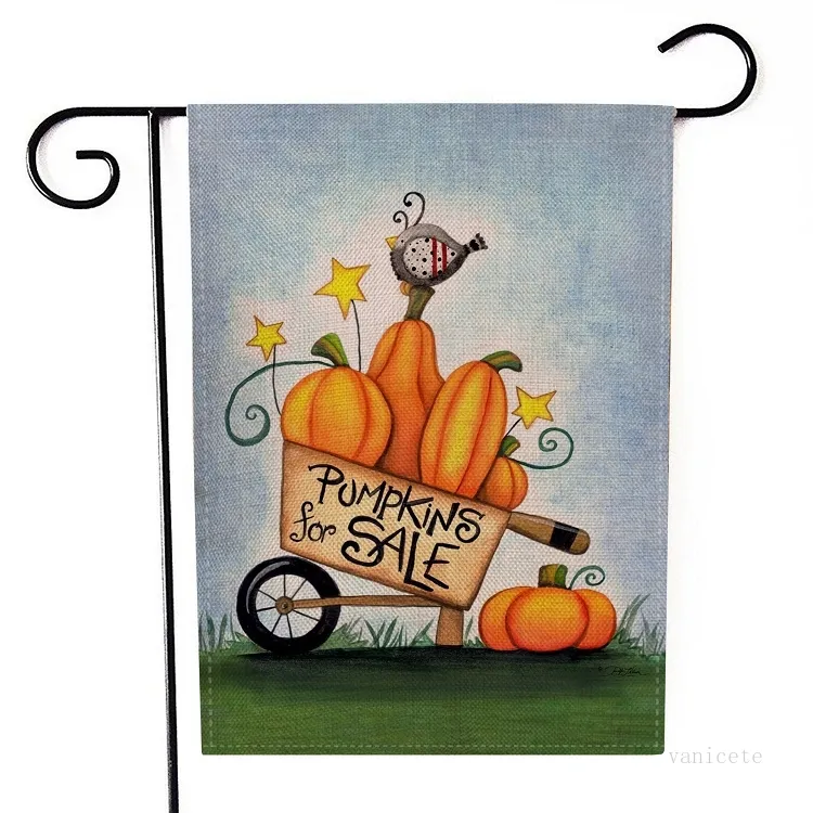 Bannière Drapeaux Halloween Jardin Drapeaux dessin animé Motif Thème Deux Côtés Halloween Décoration Yard drapeau lin 47 * 32 CM Articles De Fête T2I52370