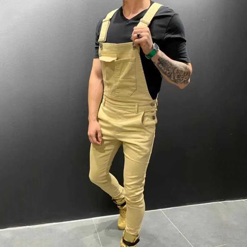 GAOKE UK Herren Mode Denim Latzhose Latzhose Overalls Moto Biker Jeans Hosen Hosen 2021 Neu X0621