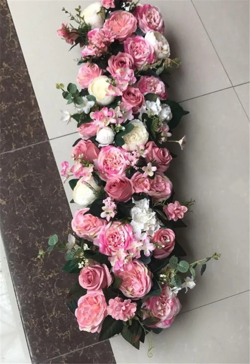 Decoratieve bloemenkransen 100 cm huwelijksboog bloem rij tafel middelpunt kunstzijde rozenmuur met schuimframe DIY Backdro274B