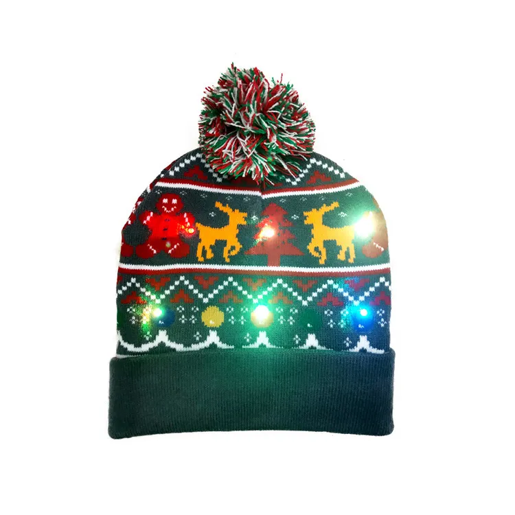 Latest LED Christmas knitted hat flanging ball American warm decorative hat with light