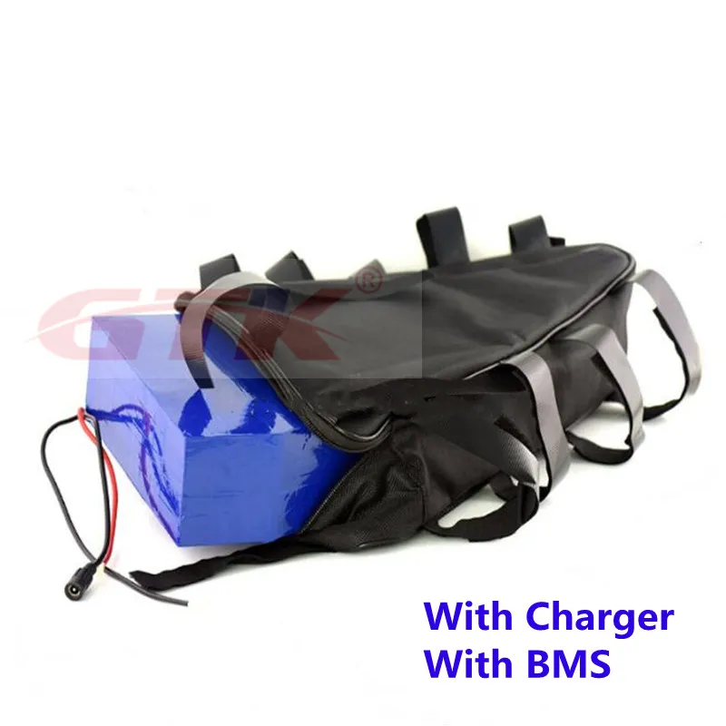 GTK PVC Case 48V 26Ah Lithium Battery pack Rechargeable Triangle E-bike Battery With BMS 1200W 2400W +Charger For E-bicycle E-scooter