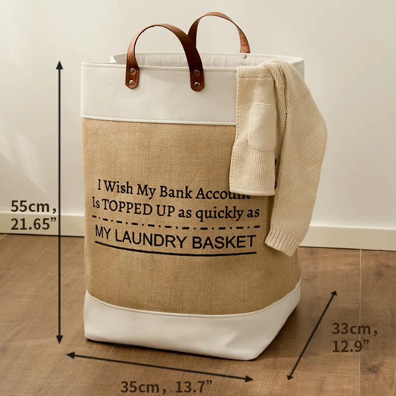 Duża lniana torba na pranie Organizacja przechowywania w domu na brudne ubrania Tkaniny Zabawki Rozmaitości Klocki Pojemnik łazienkowy