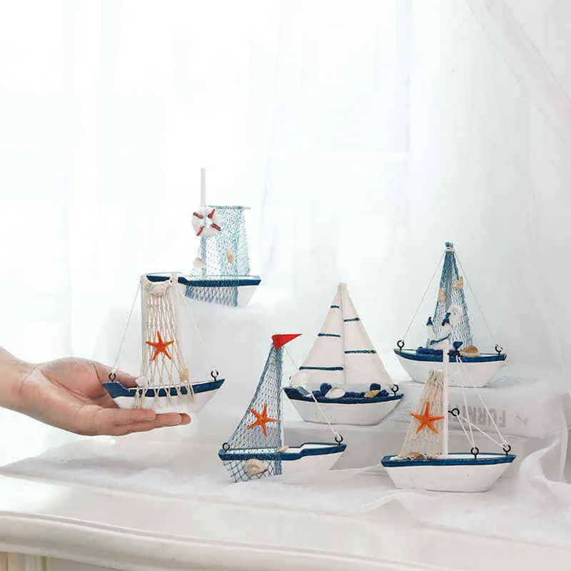 vendita! Marine Nautical Modalità barca a vela creativa Room Decor Figurine Miniature Nave in stile mediterraneo Piccoli ornamenti barche 211105