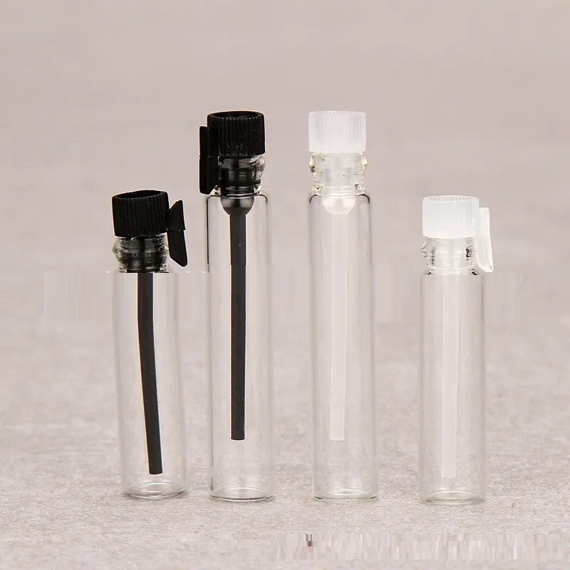 1ml 2ml 3ml Transparen Glass Perfume Bottle Black Lid Sample Test Small Vials Cosmetic Packaging Containers Clear Cap 