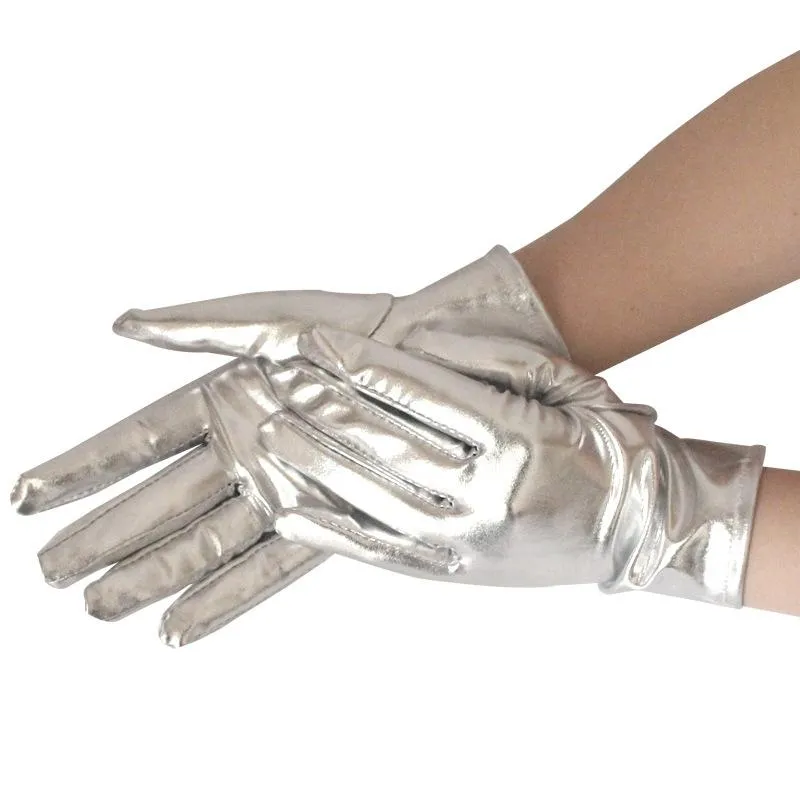 Fashion Gold Silver Wet Look Fake Leather Metallic Gloves Women Sexy Latex Evening Party QERFORMANCE Mittens Five Fingers2728