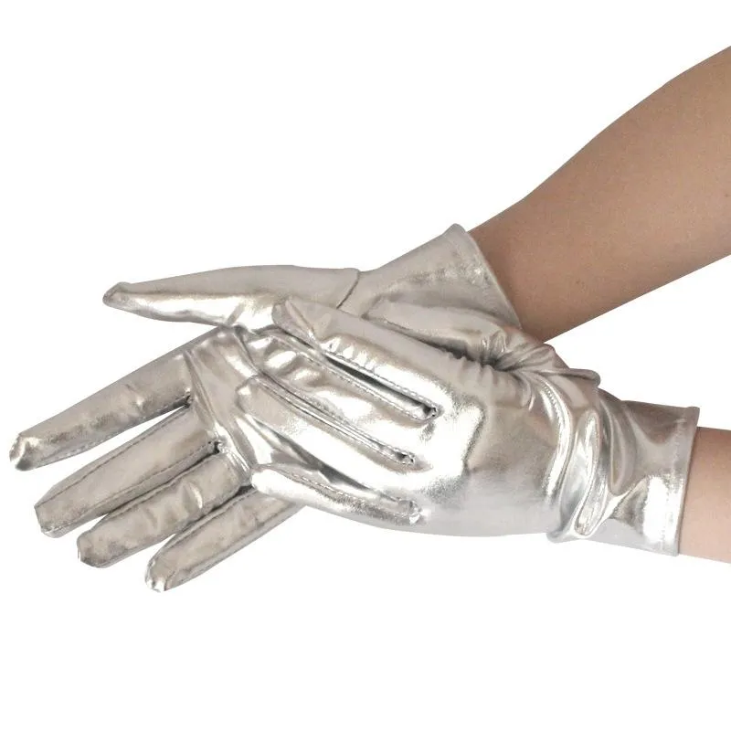 Mode or argent aspect mouillé faux cuir gants métalliques femmes Sexy Latex soirée QERFORMANCE mitaines cinq doigts 278m