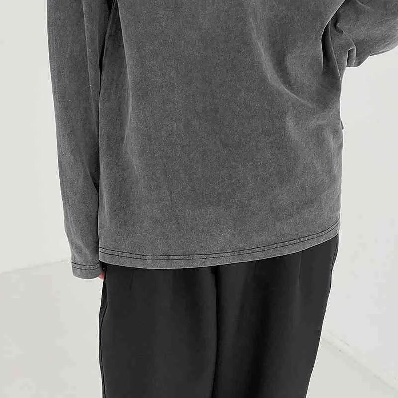 IEKB ملابس رجالية طويلة الأكمام رمادي تي شيرت الربيع والخريف قاعدة طوق جولة قبالة الكتف المحملة قمم للذكور 9Y6955 210524