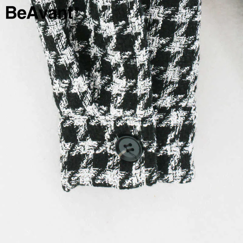 BeAvant Fashionable houndstooth women's shirt Lapel long sleeve winter Office top High street style Plaid loose shirt 210709