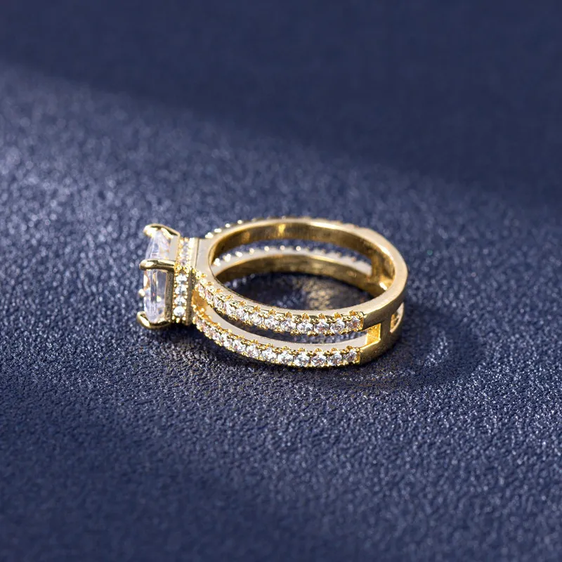 Double-layer 14K Ring Refers To Four Prong Setting Full Diamond Jewelry Women Men Anillos De Fine Bizuteria 14 K Gold Rings260N