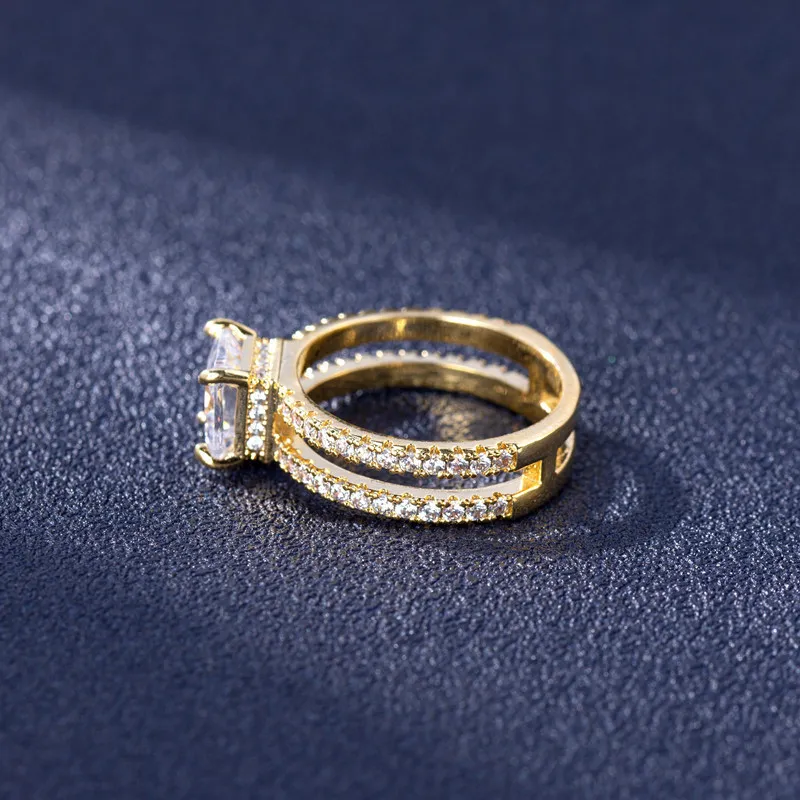 DoubleLayer 14K Ring hänvisar till fyra pronginställning av hela diamantsmycken kvinnor män anillos de fin bizuteria 14 k guld ringar1563553