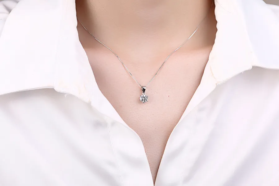 Silver 925 Jewelry Round Pendants 1 0ct Lab Diamond Necklace Classic Six Claw Pendant for Women XDZ004283s