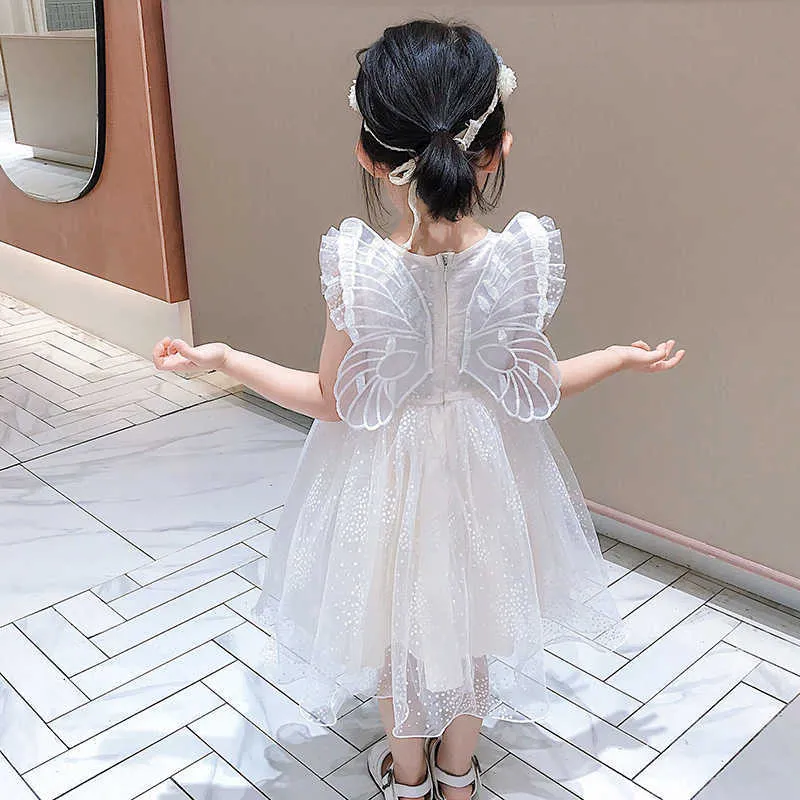 Ailes de papillon brodées petites fleurs robes pour fille 2021 été enfant en bas âge belle bébé filles maison Costume princesse robe Q0716