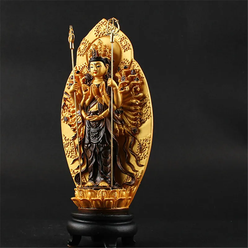 Lucky Buddha Kwan StatueThe Thousand-Hand Bodhisattva Guan Yin Figurine Statue buddiste Sculture Home Decor For Good Luck 210414