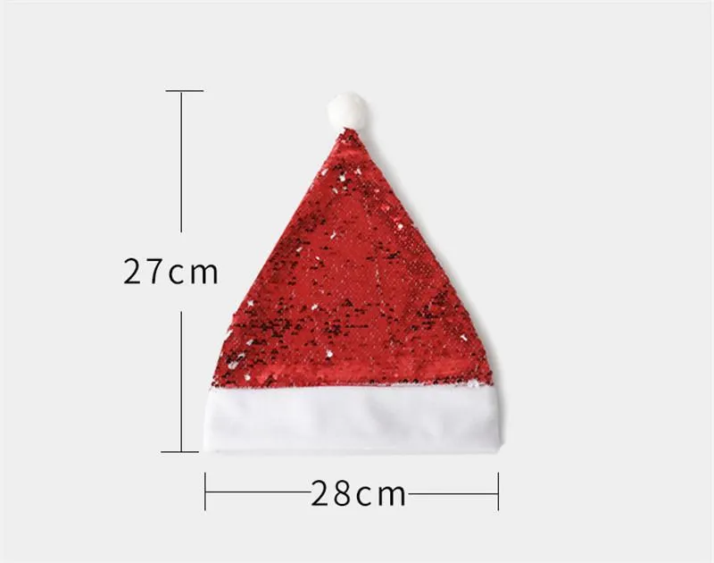 Sublimation Christmas Santa chapeau rouge Sequin Santa chapeau pour la fête de Noël ornements de couleur Changement de couleurs Festival des caps adultes