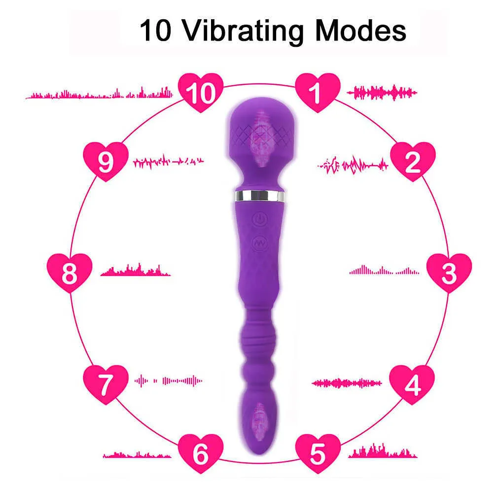 Articoli massaggi Bacchetta magica 2 in 1 Plug anale Masturbatore femminile Lesbiche 10 modalità Vibratore Macchina erotica Giocattoli sexy donne Prodotti adulti