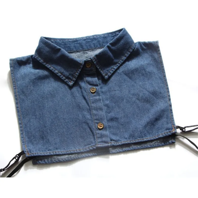 Unisex Washed Denim Cotton Fake Collar Button Detachable Lapel Half Shirt Dickey K3NF