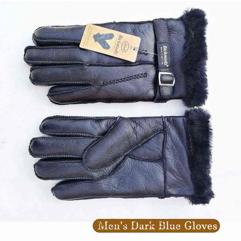 Sheepskin Fur Gloves Men's Thick Winter Warm Large Size Outdoor Windproof Cold Hand Stitching Sewn Leather Finger Gloves 21122629
