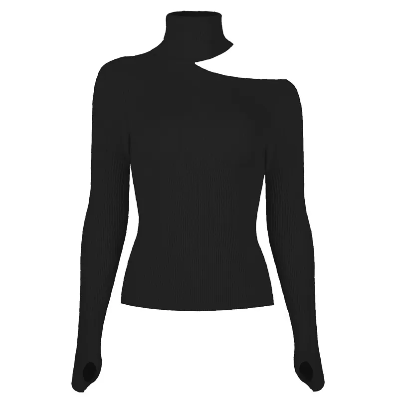 Damska Jesień Zimowy sweter Moda Casual High Neck Pull Femme Z Długim Rękawem Off Ramię Knitting Base Top 210520