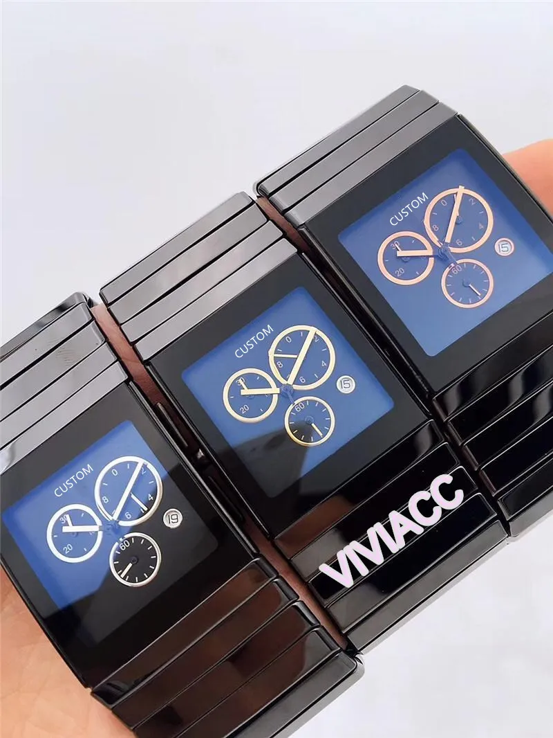 Classique femmes hommes en céramique chronographe montre dame carré Quartz calendrier montre-bracelet amoureux romantiques HIGH-TECH céramique montres
