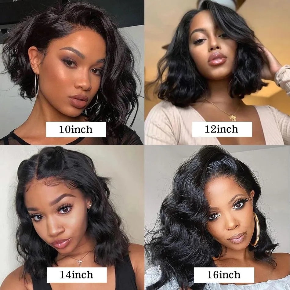 Brazilian Body Wavy Short Bob Lace Front Closed Human Hair Wig Black Female Prepulled Natural Hairline Baby Hair Bleached Knot32607376717