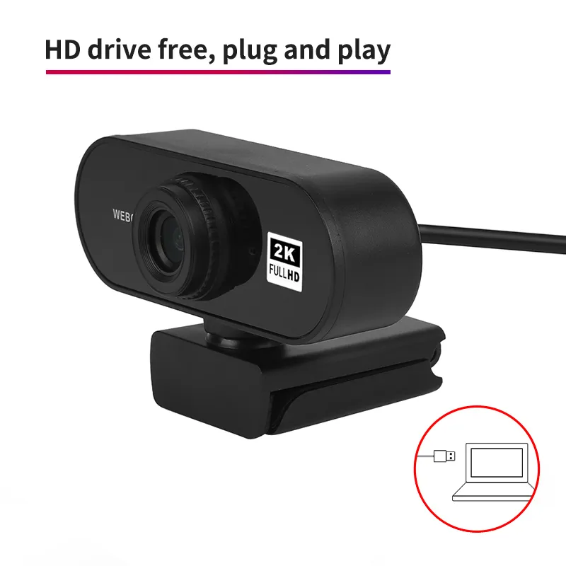 2K HD Webcam Mini Computador Webcamera Built-in Microfone USB Plug Motorista Video Chamada Video Web Camera PC Portátil