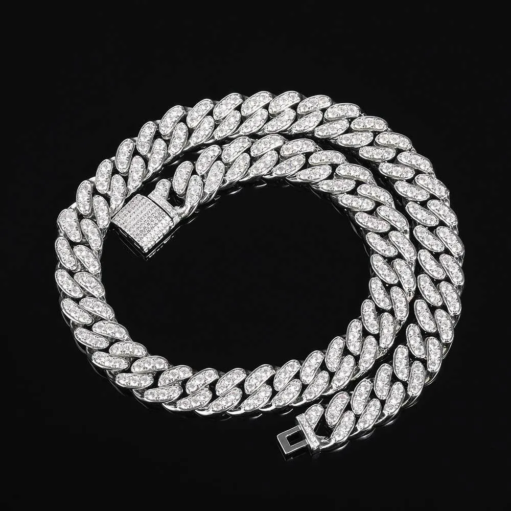 Hip hop necklace 12mm single row zircon Cuban chain men's necklace hiphop hipster jewelry 261q