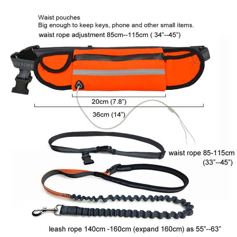 Dog Leash Rope Running Hands Free Reflective Big Dog Leashes Walking Leash With Waist Bag Collar Rope for Dogs CL147 210729