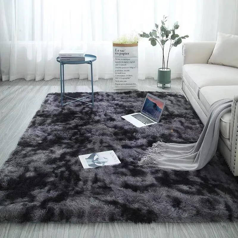 Carpets Grey Carpet Tie Dyeing Plush Soft For Living Room Bedroom Anti-slip Floor Mats Water Absorption Rugs1892