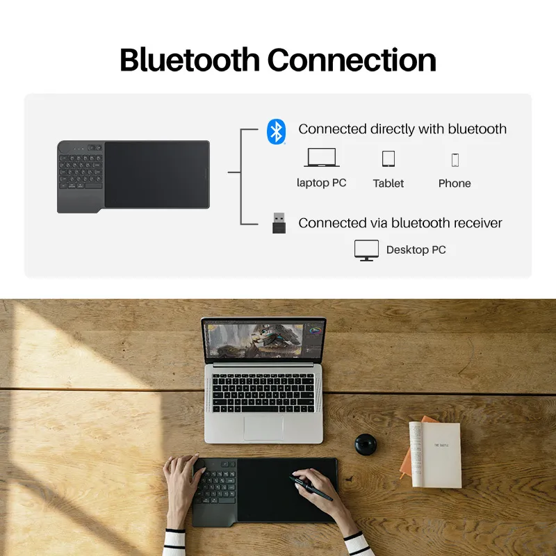 HUION KD200 Inspiroy Keydial stylo sans batterie graphique sans fil tablette de dessin numérique avec clavier Mesa Digitalizadora