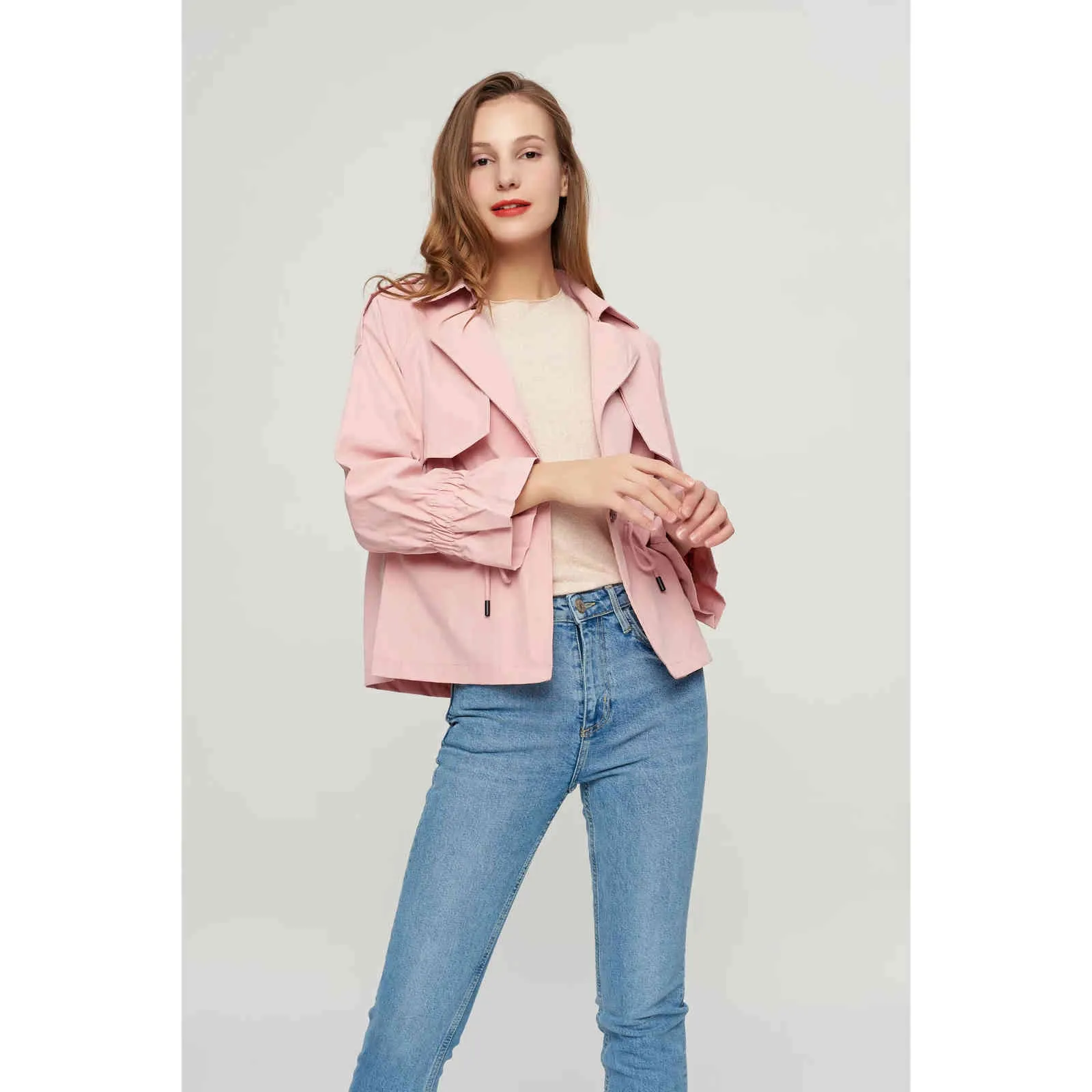 Frauen feste beiläufige Jacke Mode Damen Puffärmel Umlegekragen Collage Taschen Jacken schicke weibliche Streetwear 210521