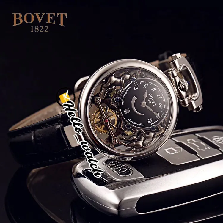 40mm Bovet 1822 Tourbillon Amadeo Fleurie Relógios Quartz Mens Watch Caixa de Ouro Amarelo Mostrador Esqueleto Pulseira de Couro Marrom HWBT Olá 329M