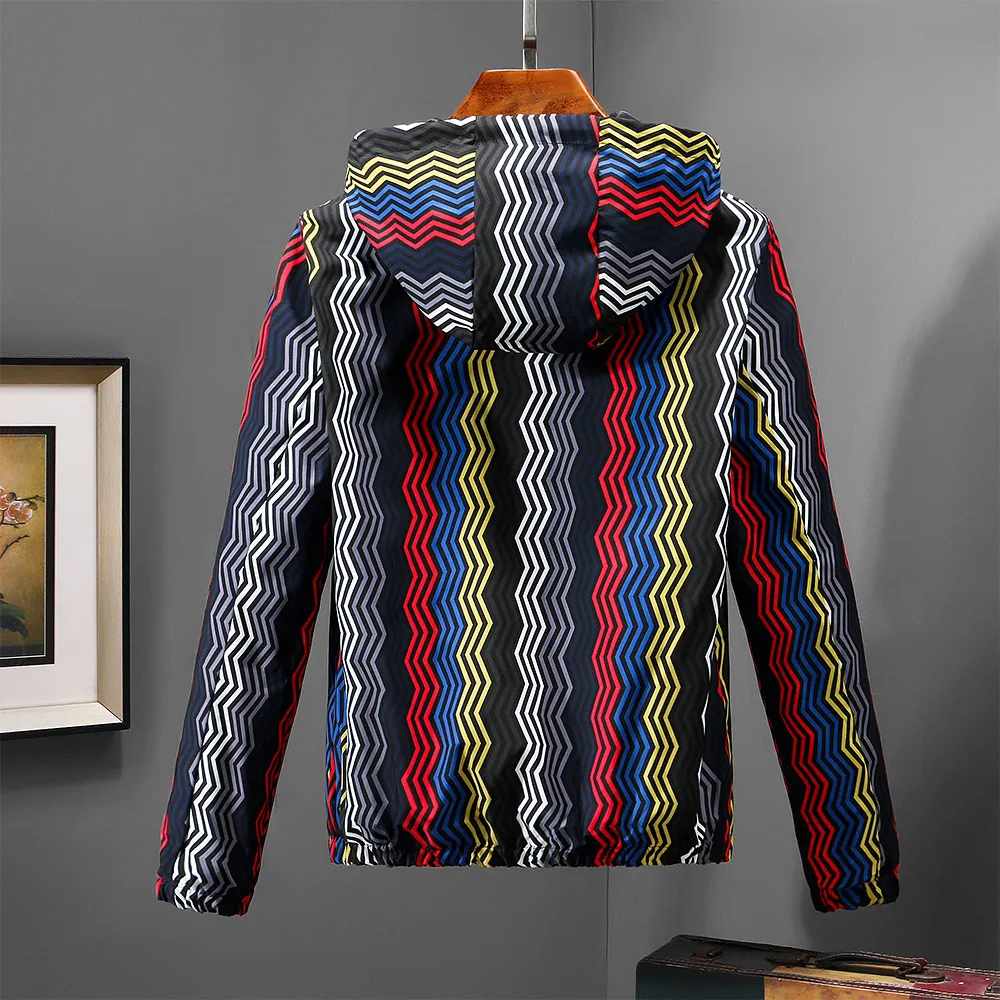 Modedesign-Streifenjacke mit Kapuze für Herren, luxuriöse Herbstjacken, Markenjacken in Übergröße