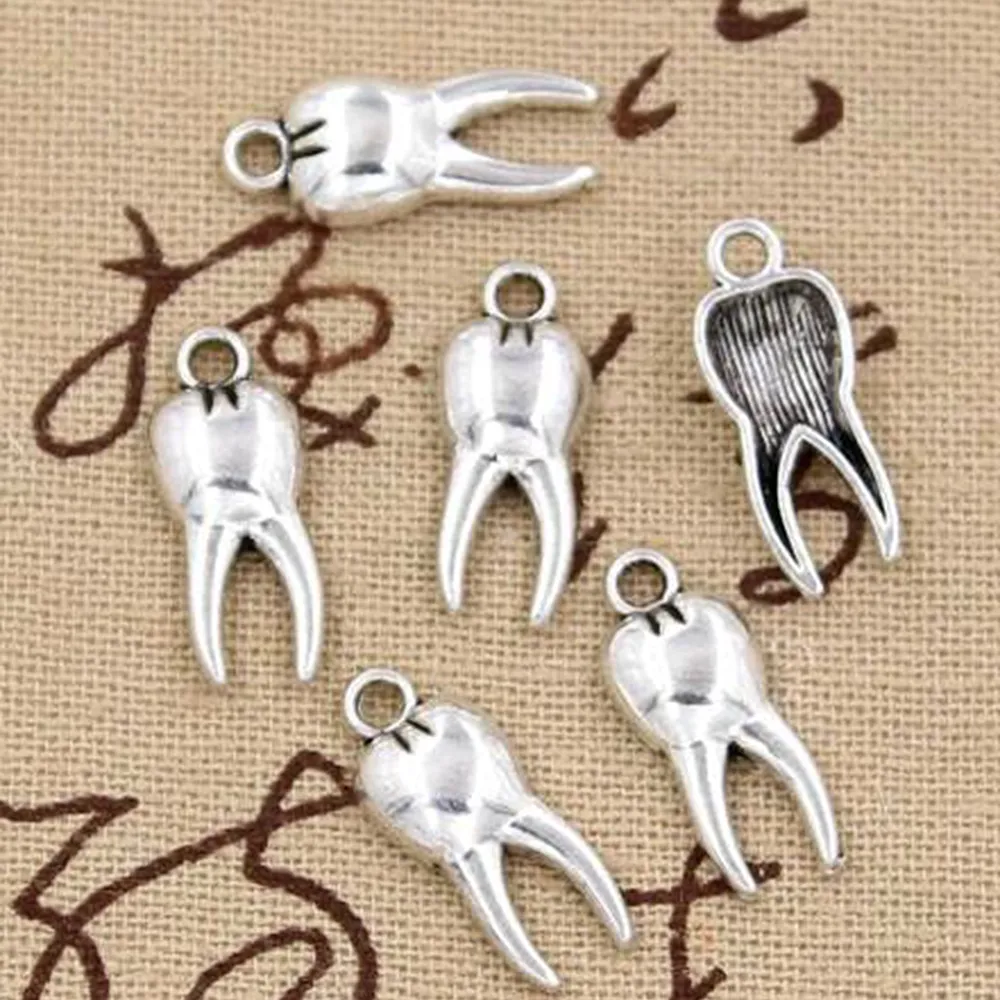 500 pçs / lote antigo liga de prata zumbi dente charme pingente para fazer jóias brincos colar e pulseira 8x20mm A-197297h
