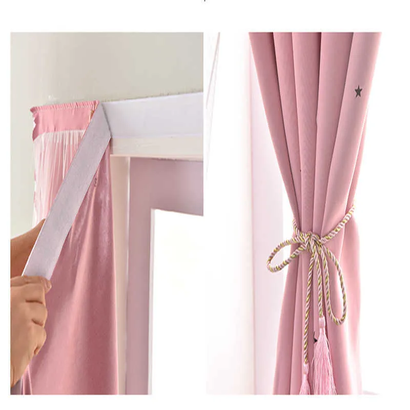 Cortinas de tule na sala de estar Cortinas cor-de-rosa para salão de quarto tule para janelas decoração de casa casa interior cortina de festão 210712