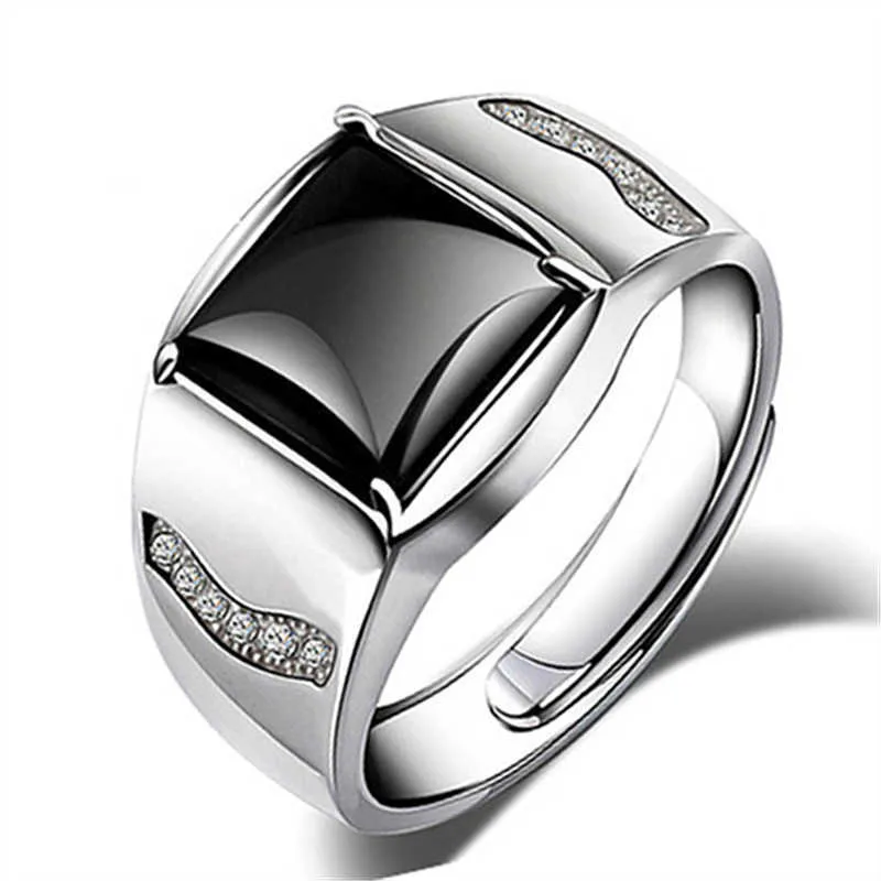 Anillos para hombre Anillo de cristal para hombre Ágata negra con apertura ajustable Estilos de Lady Cluster de vida negra suave Banda