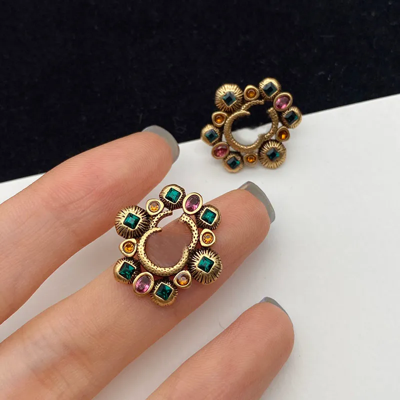 Stud Earrings Jewelry Luxury Letter G Fashion Colorful Gems Classic Grace Gold Tone Earring For Women Men Wedding Pary Gift D2109073HL 305d