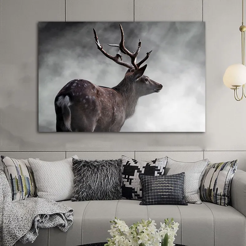 Abstrakte Hirsch Poster und Drucke Leinwand Malerei Tier Feuer Rauch Wand Kunst Bilder für Wohnzimmer Home Indoor Dekoration