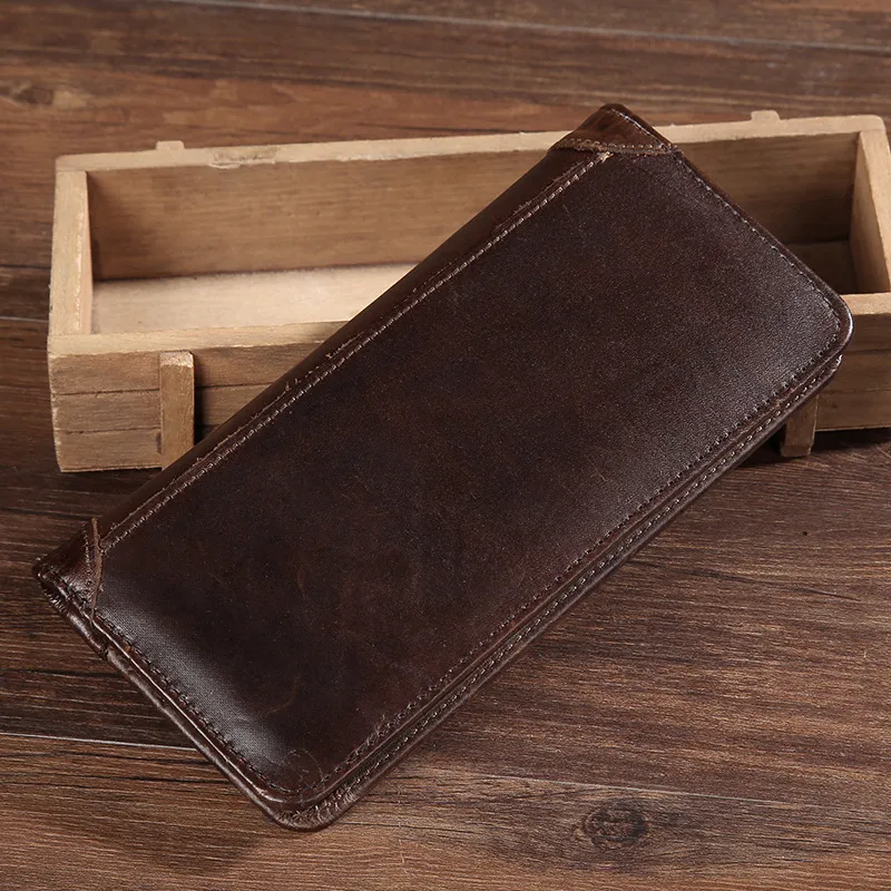 Wallets Men Genuine Leather 2020 Free Name Engraving Long Vintage Money Clip Purses High Quality Design Male Wallets carteira