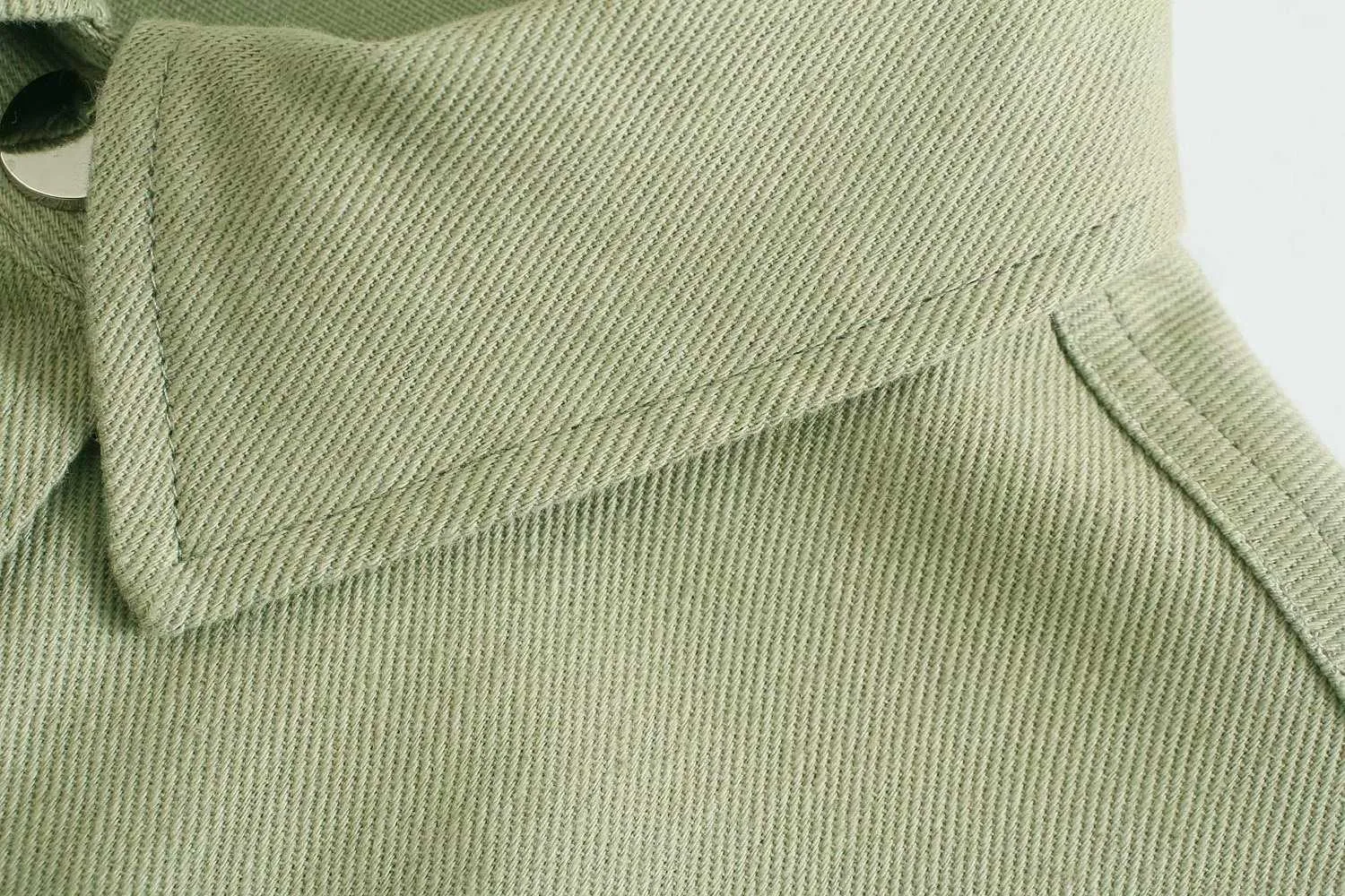 Toppies Groene Katoenen Shirt Jas Button Down Losse Jas Dames Lange Mouwen Zakken Streetwear 211014