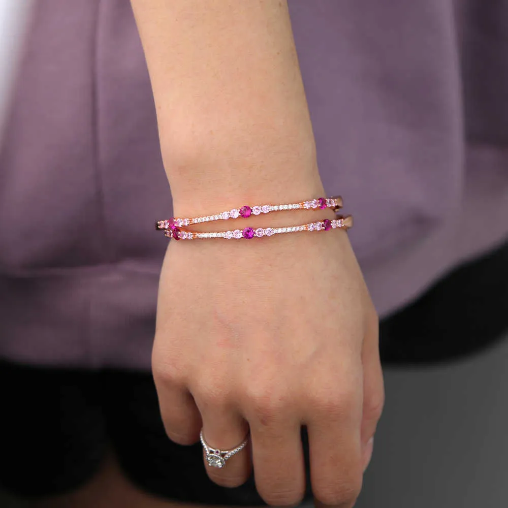 Розовое золото, красный, розовый, белый, с цирконием, открытый браслет-манжета для женщин, розово-белые модные браслеты, 5860 мм Q07205033529