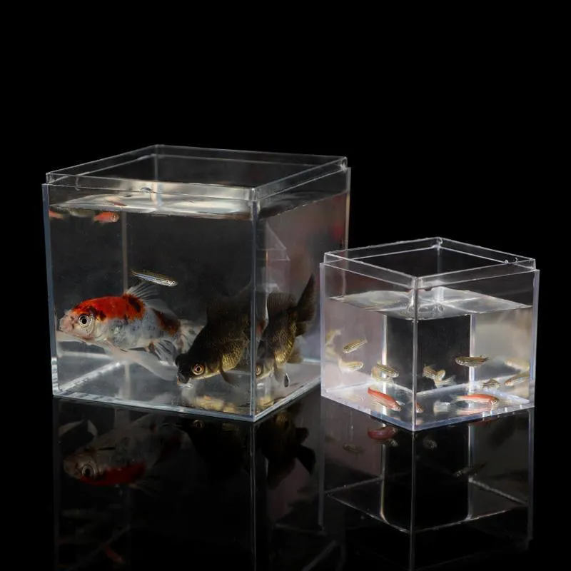Аквариумы Betta Fish Tank Золотая прозрачная пищевая пластиковая изоляционная квадратная коробка с крышкой Аквариумные аксессуары307J