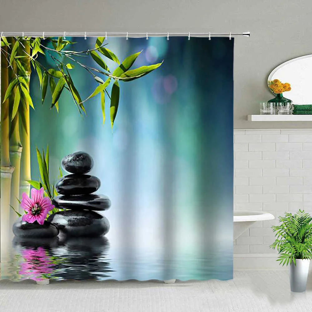 Zen Bath Curtain 3D Waterproof Polyester Shower Curtains Buddha Statue Bamboo Screens Home Decor In The 210915