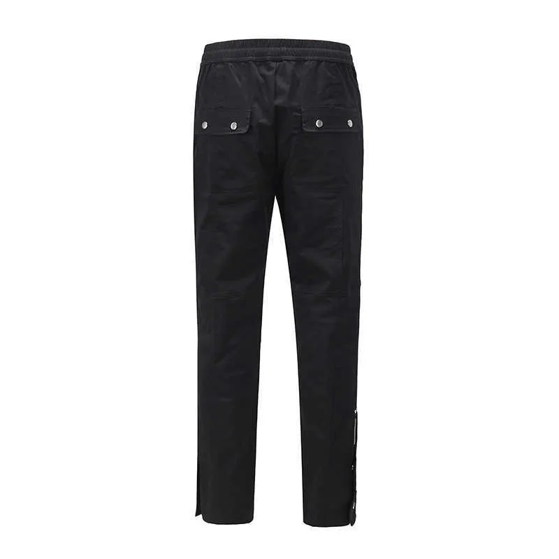 Tobillo Cremallera Multi-bolsillos Vibe Monos Hombre Cordón Sólido Negro Recto Suelto Casual Cargo Pantalones Hip Hop Pantalones holgados P0811