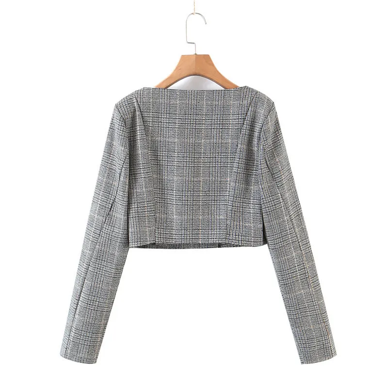 Vår Vintage Office Ladies Double-Breasted Plaid Short Suit Jacket Beskuren Toppar + Hög midja Mini Kjolar Kvinnor 210514