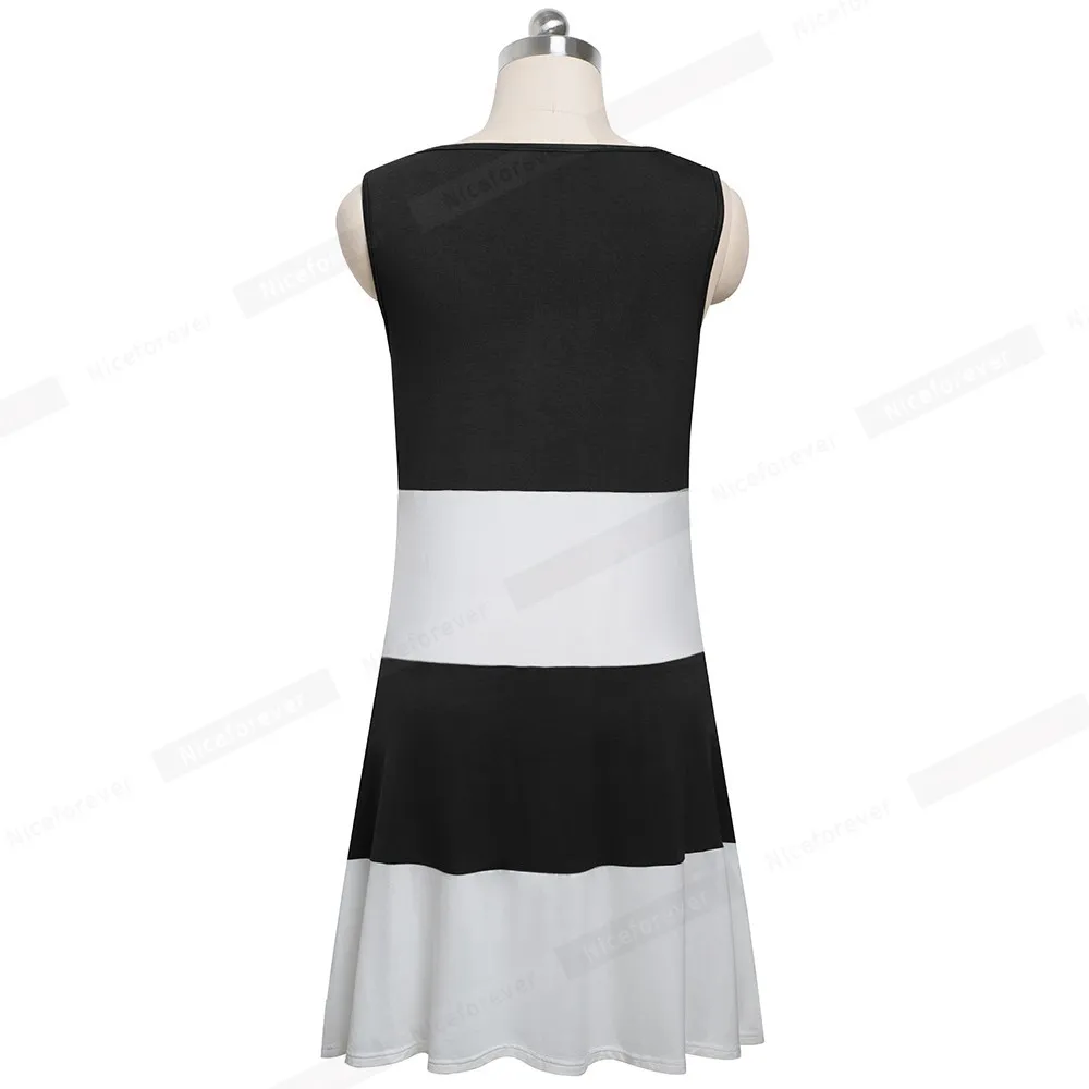 Nicea-Forever Summer Women Classic Black and White Patchwork Suknie Casual Inversite Flare Sun Sukienka 1BTYA166 210419