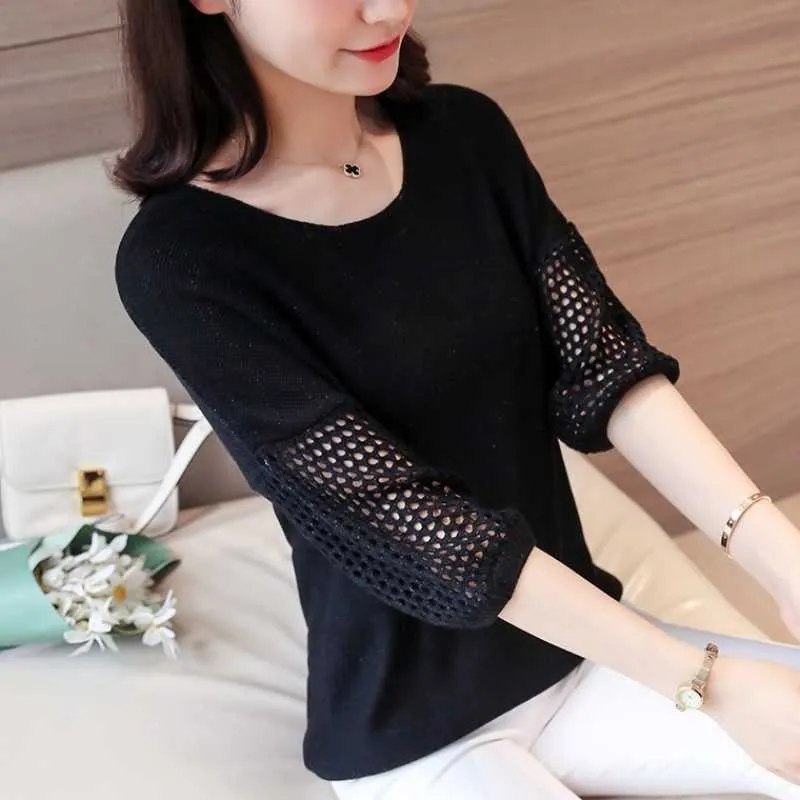o neck Sweater Women Pullover Knitted Slim summer hollow out Cashmere Sweaters Womens Jumpers Basic Black Pink 210604