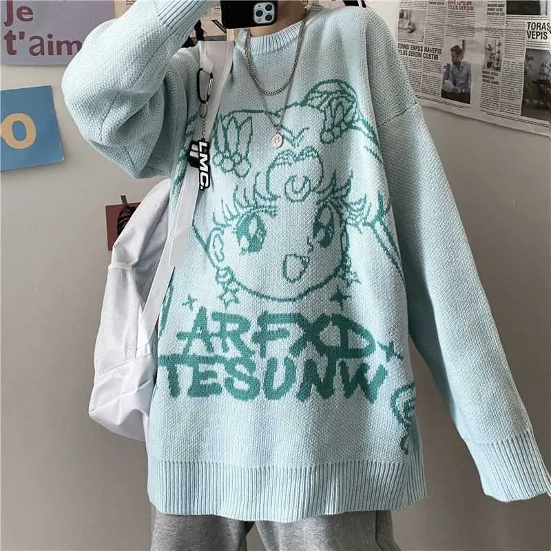 KOSAHIKI Japonais Cartoon Jumper Femmes Pulls Harajuku Streetwear Printemps Pulls Lâche Mode Casual Jerseys Mujer 210922